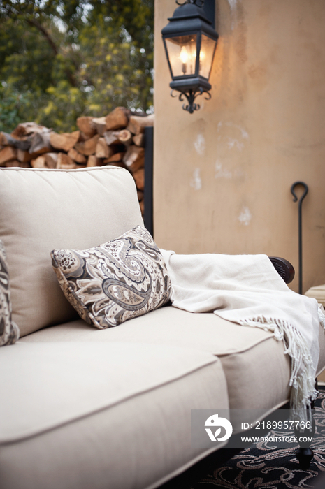 Throw blanket on patio couch