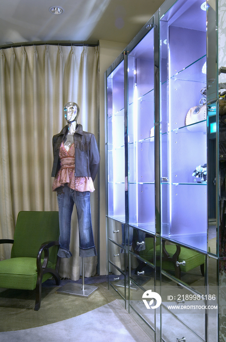 Mannequin on display in womans fashion store