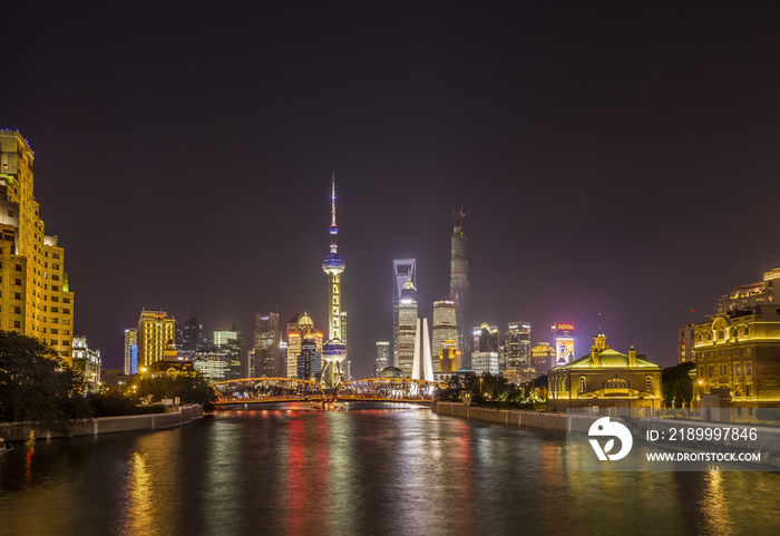 Night View of Waibaidu Bridge,Shanghai,China