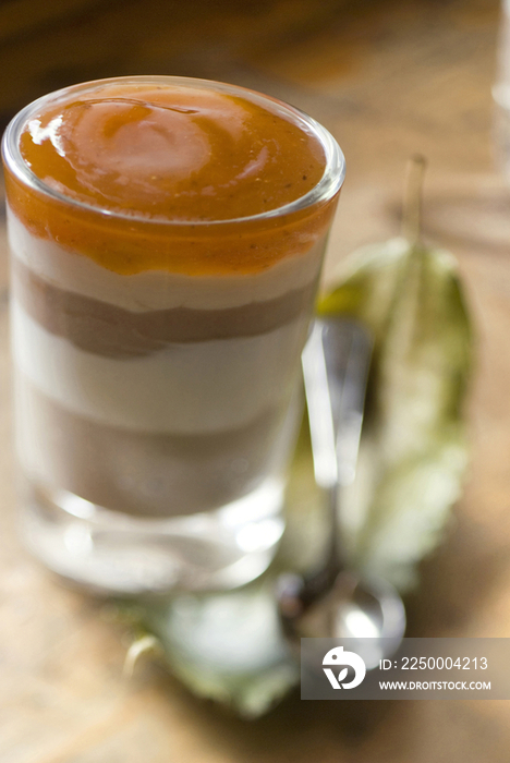 Yogurt, Stregna chestnuts and persimmon dessert