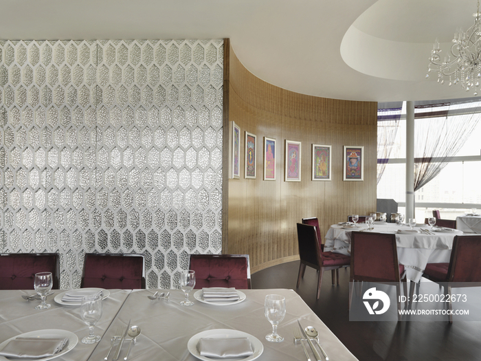 Interior of dining area in luxury hotel