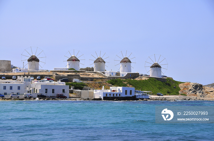 Windmills in Santorini Island