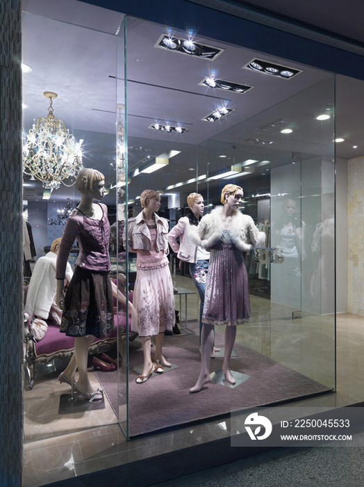 Mannequins on display in womans fashion store