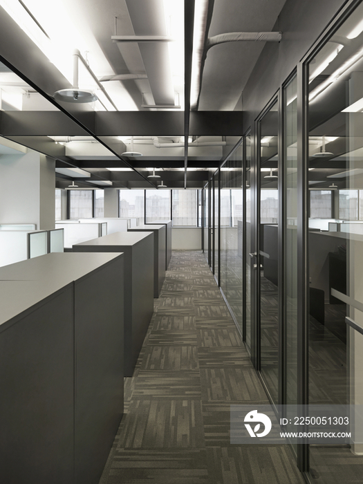 Interior of a contemporary office space with cubicles