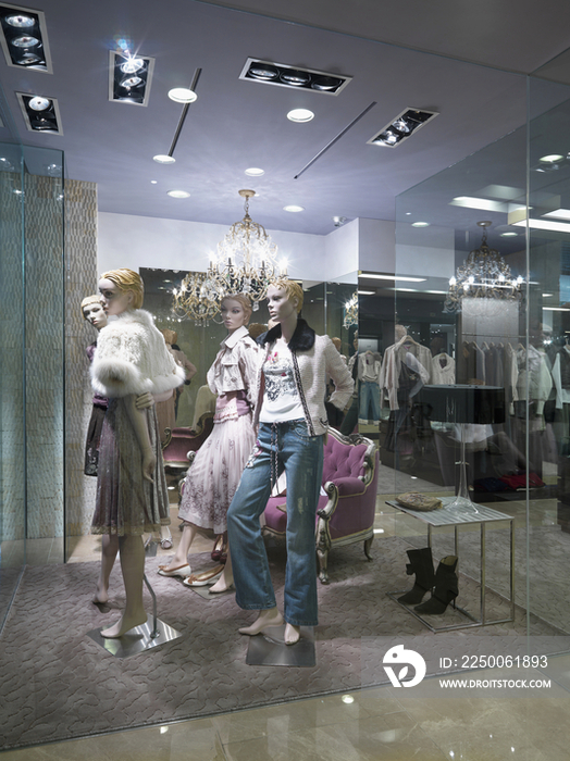 Mannequins on display in womans fashion store