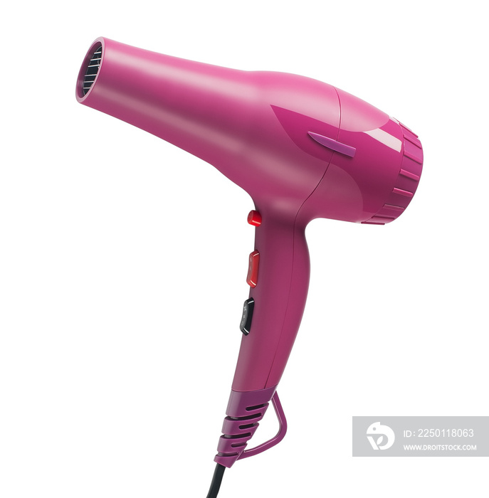 pink hair dryer isolated on white background