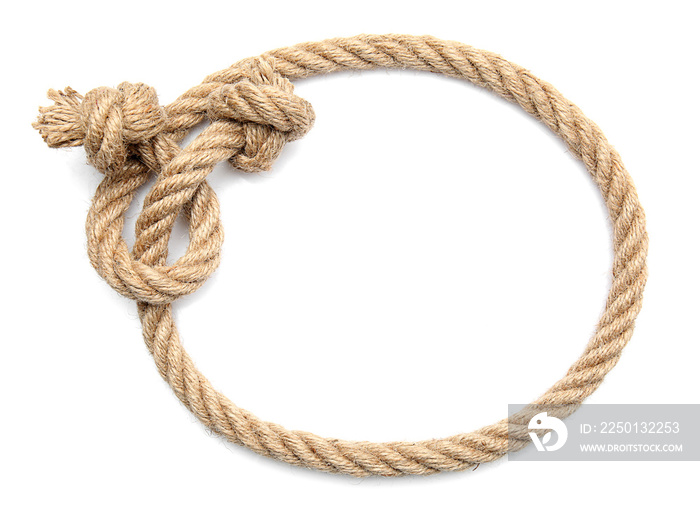 Frame made of rope on white background