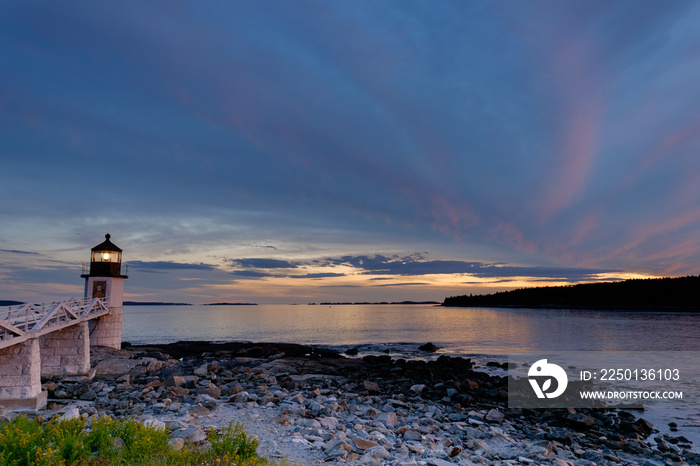 The Marshall Point Lighthouse on St. George Island at sunset