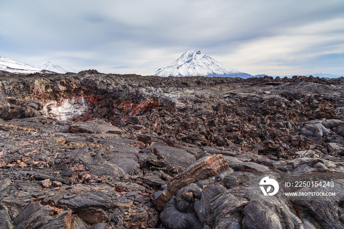 Mount Bolshaya Udina, fresh lava field. Kamchatka Peninsula, Russia.