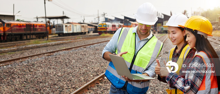 Rail logistics engineers are meeting on the train track.