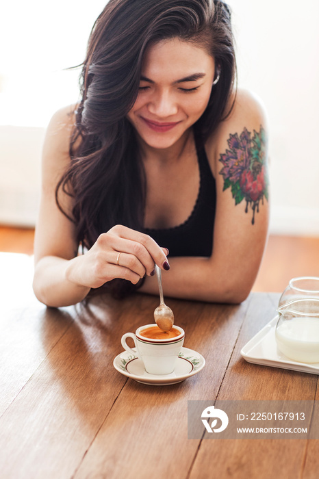 Woman having coffee