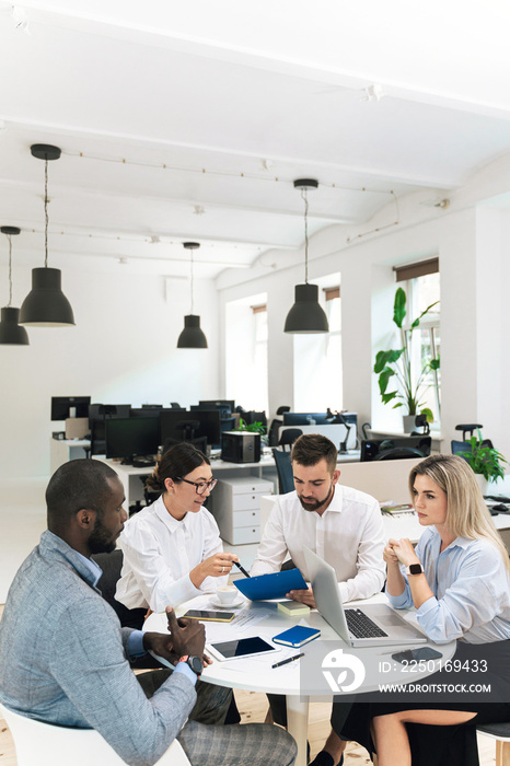 Multi-ethnic business people during meeting in modern office