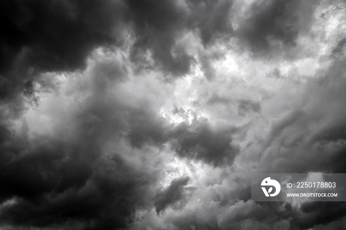 雨前黑暗的天空和引人注目的乌云。热带气旋是一个快速旋转的风暴系统