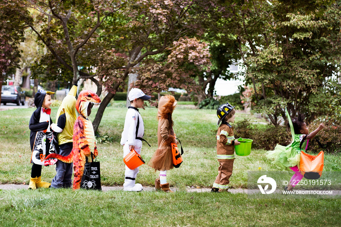 Children in fancy dress costumes on Halloween