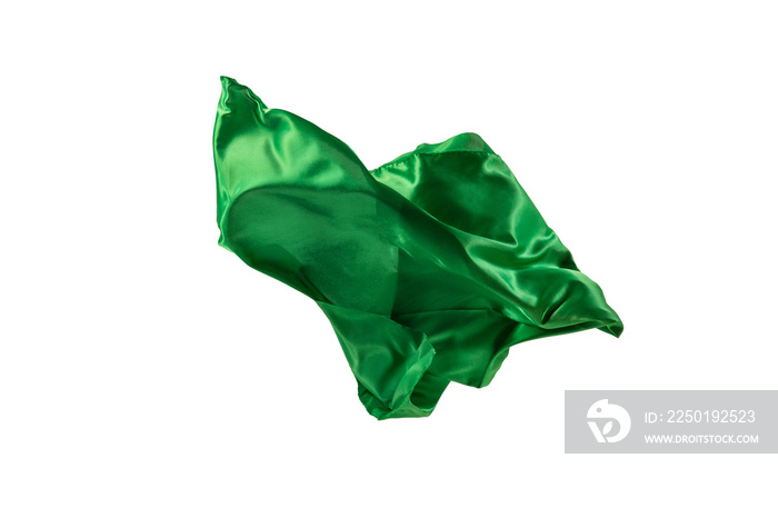 Smooth elegant transparent green cloth separated on white background.