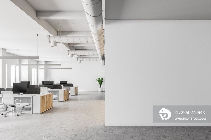 White open space office interior, mock up wall