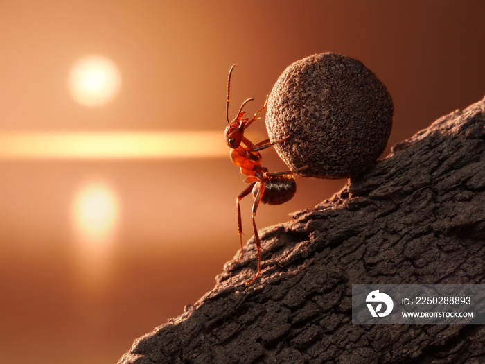 蚂蚁西西弗斯把石头滚上山，概念