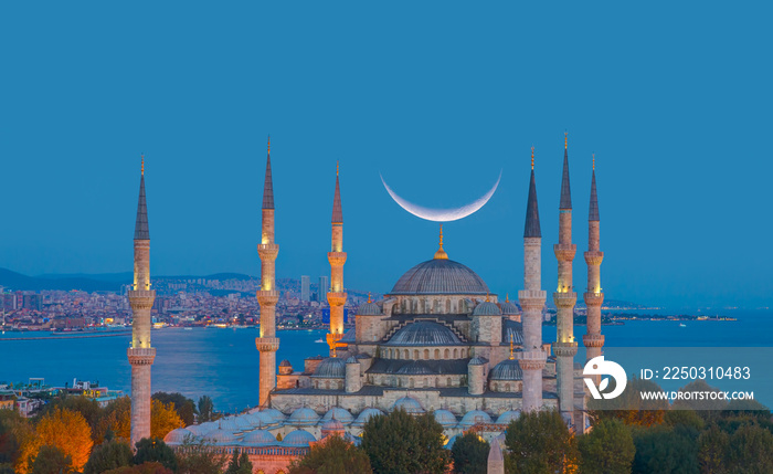 新月蓝色清真寺（Sultanahmet），土耳其伊斯坦布尔。