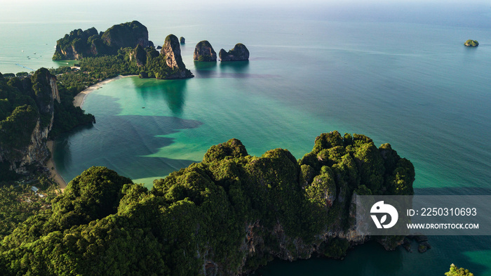 aerial view landscape of Mountain and Beach or seaside  in Krabi Thailand