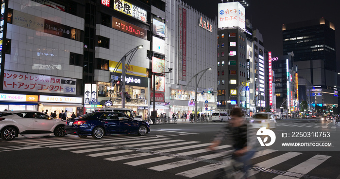  Ueno at night in Tokyo city of Japan, People cross the street