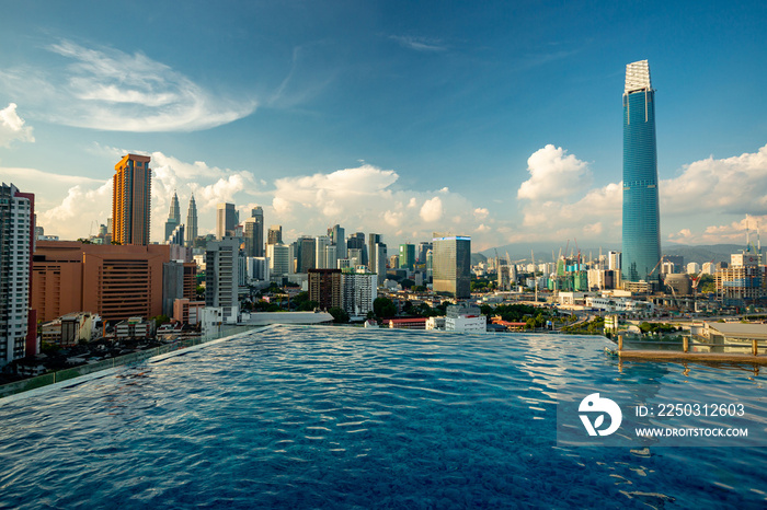 Kuala Lumpur skyline pool view