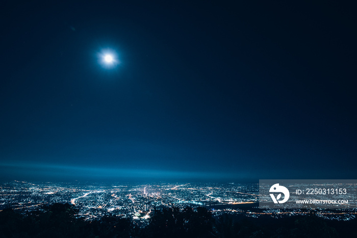 Chiang Mai city view at night with full moon