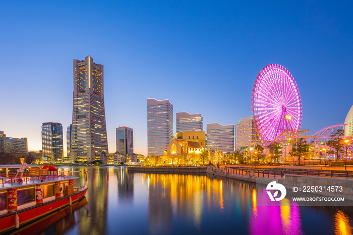 夜晚的日本横滨城市景观