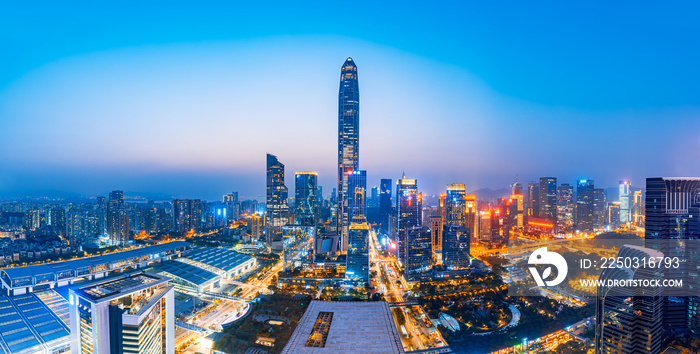 Skyline scenery at sunset in Futian CBD, Shenzhen, China