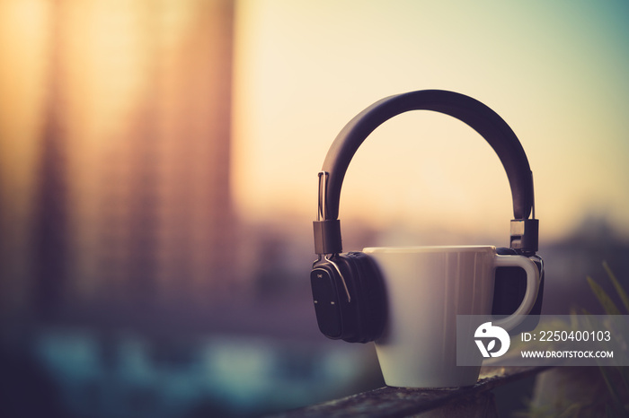 Relax concept with headphone and coffee