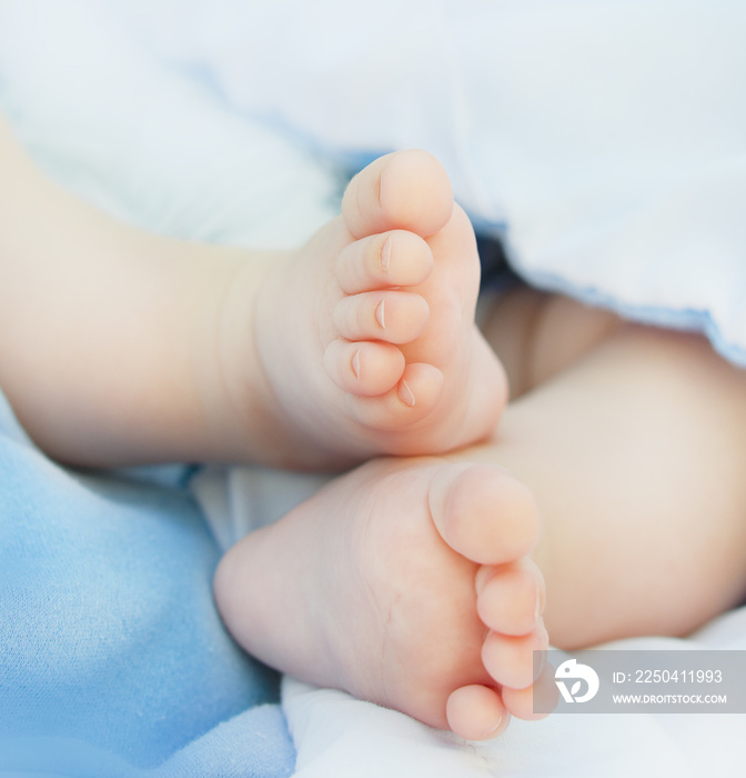 新生儿脚。3个月大婴儿脚的特写