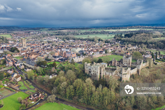 Aerial View over Ludlow Town at Spring