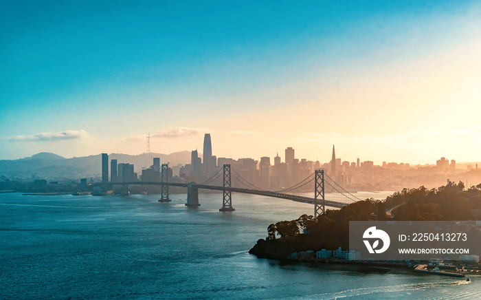 Aerial view of the Bay Bridge in San Francisco, CA