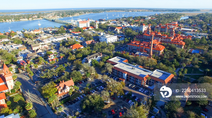 Saint Augustine, Florida. Aerial view at dusk