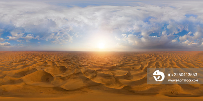 360 panorama by 180 degrees angle seamless panorama of aerial view of red Desert Safari with sand du