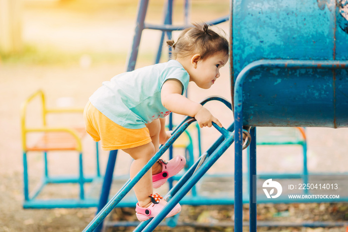 Free play in the playground for baby and toddler is important activity for child development.The kid