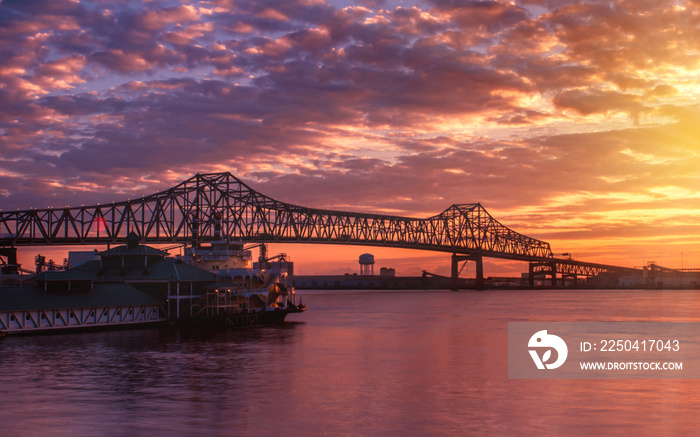 Horace Wilkinson Bridge at Baton Rouge under sunset