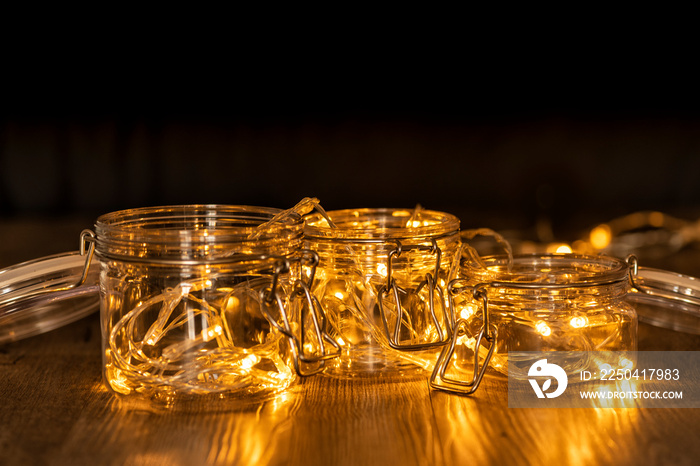 glass mason jars with fairy lights