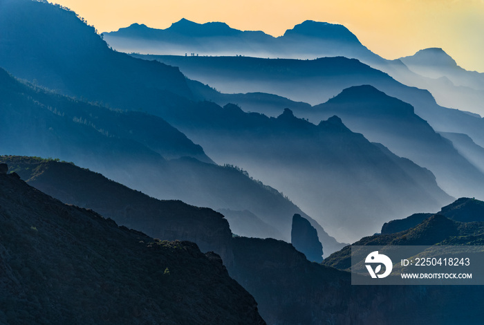 mountain ridges view from roque nublo, gran canaria