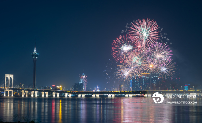 Macao International Fireworks Display Contest.Sea area in front of the Macau Tower.the night sky of 