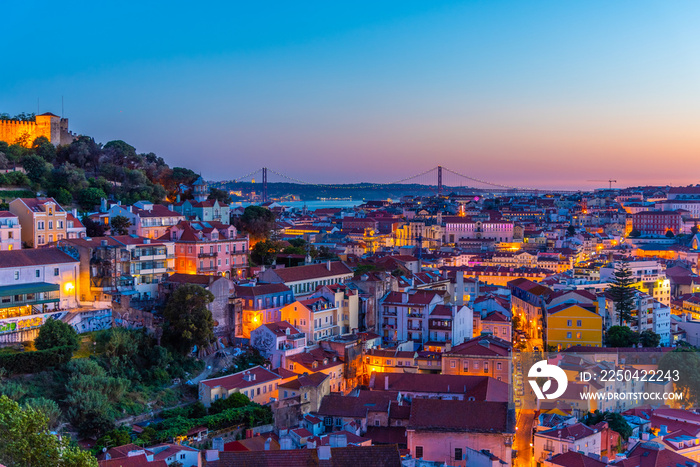 Aerial view of downtown Lisbon from Graca viewpoint, Portugal