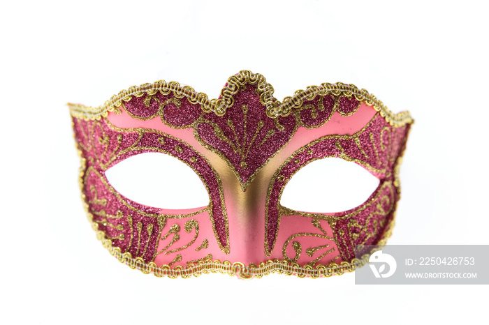 Pink Venetian carnival mask isolated on white background