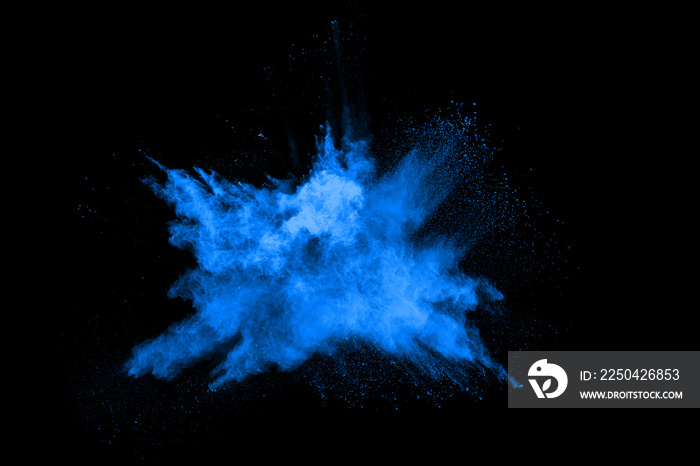 abstract blue powder splatted background,Freeze motion of color powder exploding/throwing color powd