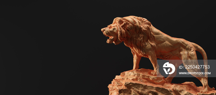 Statue of lion roaring, a clay sculpture