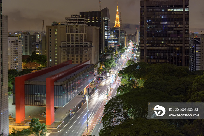 Night view of the famous Paulista Avenue, financial center of the city and one of the main places of