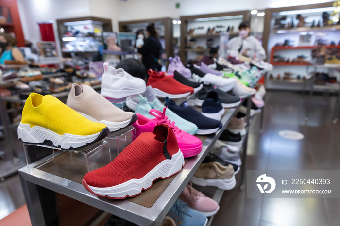 colorful shoe store rack