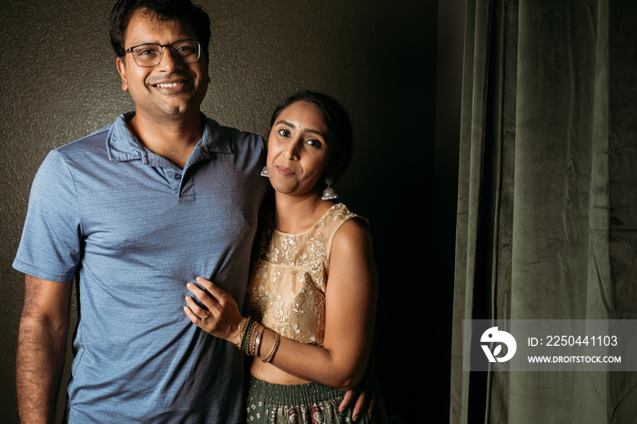 Portrait of an Indian couple during Diwali