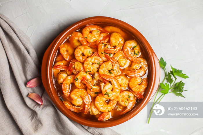 Traditional spanish shrimp with garlic and parsley