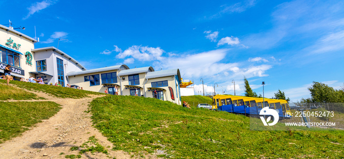 Top station of cable train funicular on top of Gora Zar Mountain in Miedzybrodzie Zywieckie in Siles