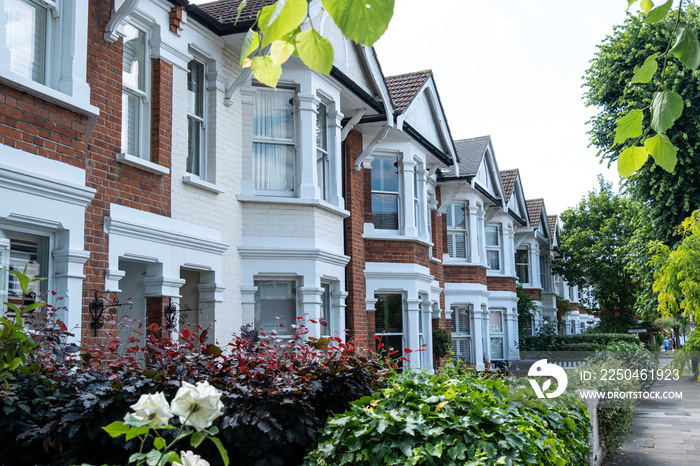 Row of typical British terraced houses