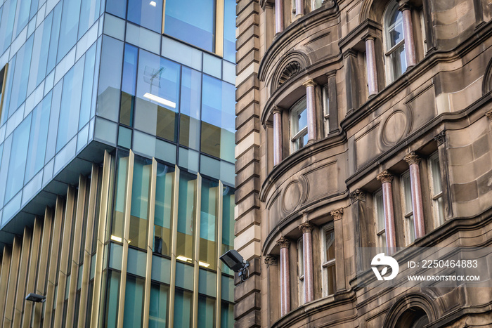 Old and modern building on Princess Street in Edinburgh city, Scotland, UK